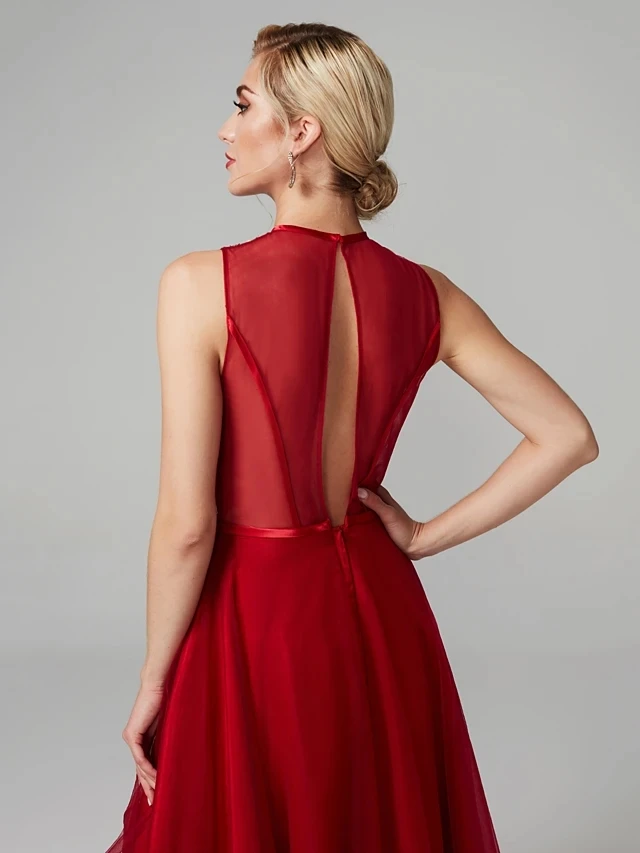 Robe De Cocktail asymétrique, rouge brillant scintillant, haut et bas, trou De serrure, col sans manches, wel, perles, 2021