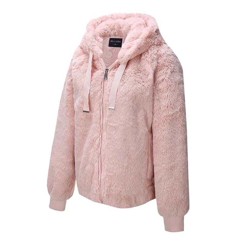 Giolshon 2022 Women Faux Fur Coat Autumn Winter Warm Soft Zipper Fuzzy Jacket With Hood Female Plush Overcoat Casual Outerwear