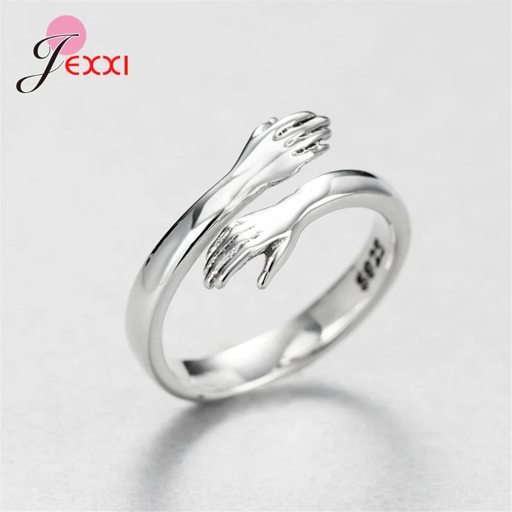 Vintage Solid Silver Color Arm Hug Open Rings for Women Men Gift Resizable Simple Fashion Jewelry