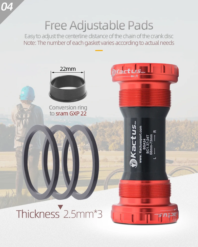 KACTUS BSA24 Fahrrad-Innenlager mit Keramiklagern, passend für Shimano SRAM GXP Road MTP Kurbelgarnituren, Wellendurchmesser 24-22mm, Fahrradteil – Detail 7