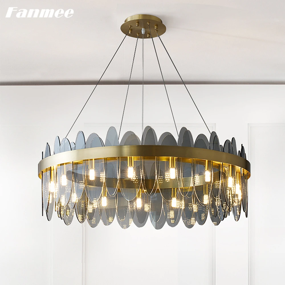 Modern Luxury Crystal Chandelier Lighting LED Smoke Crystal Ceiling Lamp Indoor Light Fixture for Living Room Kitchen Hotel