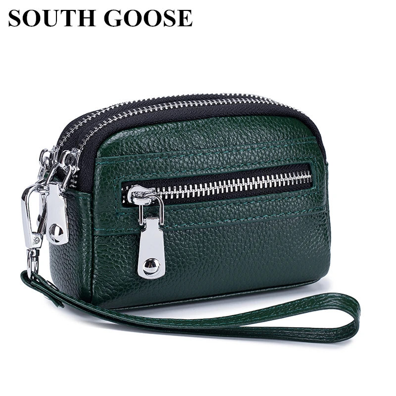 

Genuine Leather Women Coin Purses Large Capaciy Double Zipper Organizer Bag Female Wrist Bag Luxury Clutch Small Money Bag