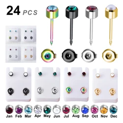 12 Pairs Birthstone Stud Earring Stainless Steel Studs CZ Zirconia Tragus Cartilage Earrings Stud 20G