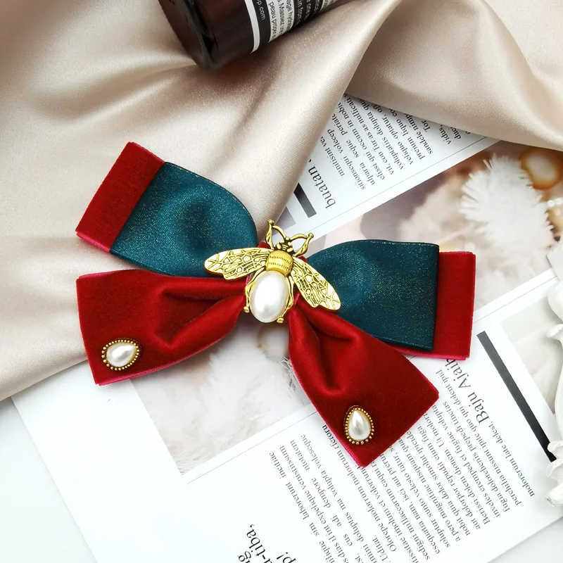 Retro Stoff Samt Bogen Haarnadel Perle Biene Haarspangen für Frauen Weibliche Frühling Clip Headwear Grips Koreanische Haar Zubehör – Detail 4