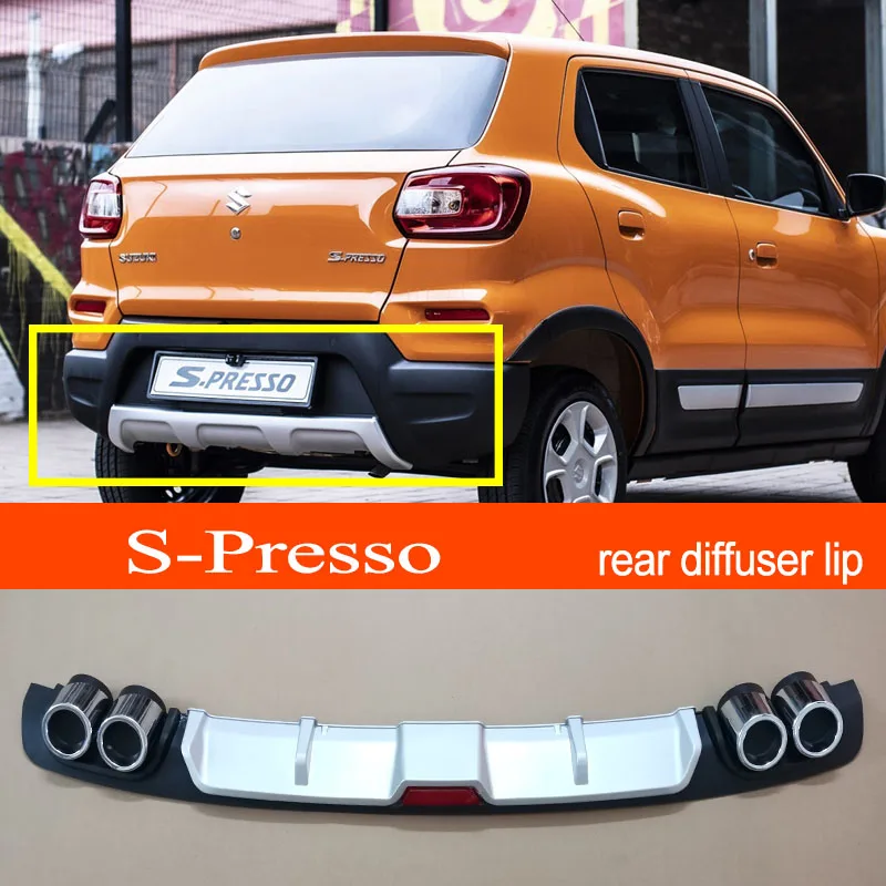 S-Presso ABS Plastic Silver / Black Car Rear Bumper Rear Diffuser Spoiler Lip for Suzuki S-Presso