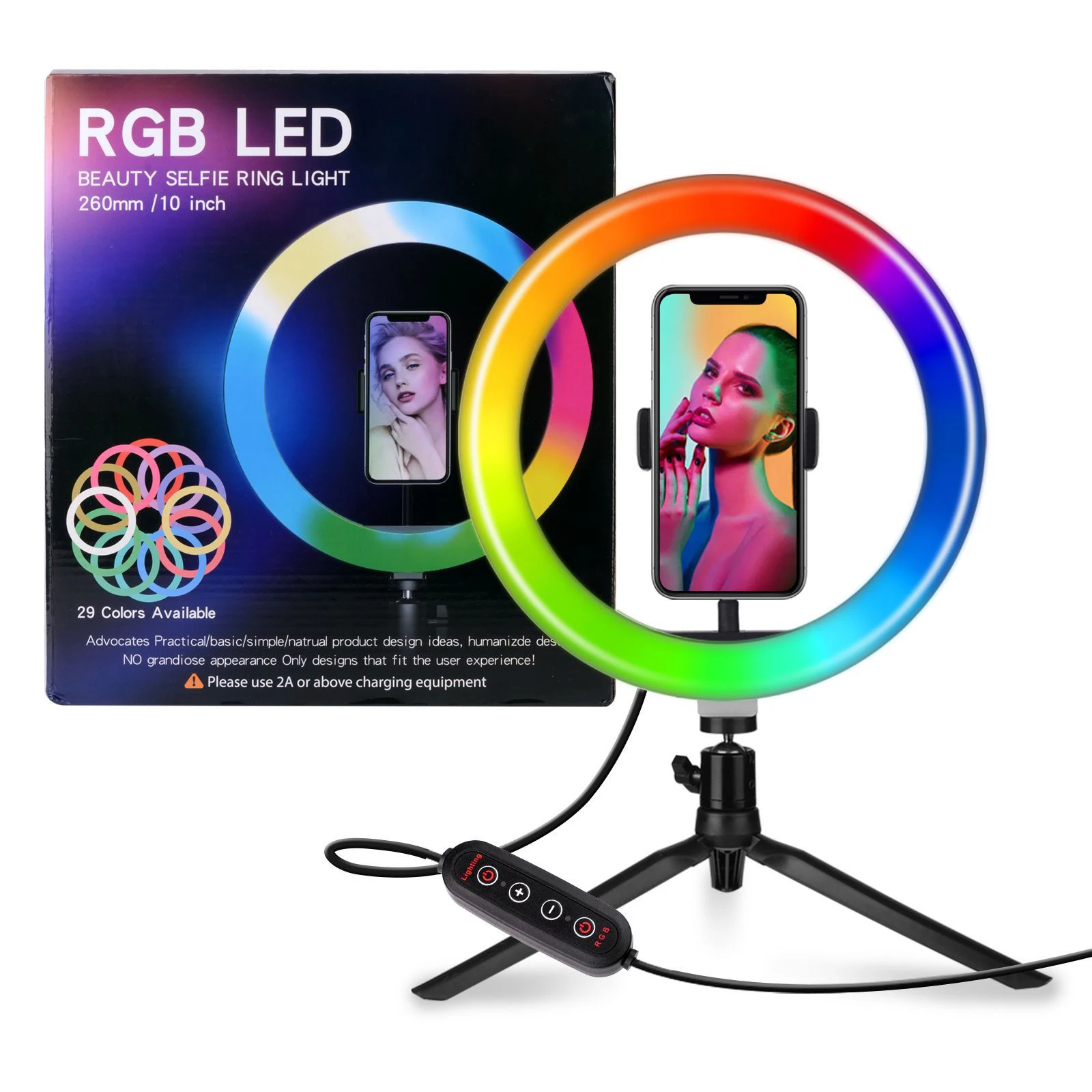 26CM 10 Inch RGB Ring Light 15 Colors with Mini Tripod Stand Phone Holder For Tik Tok Makeup YouTube Video Photography Lamp