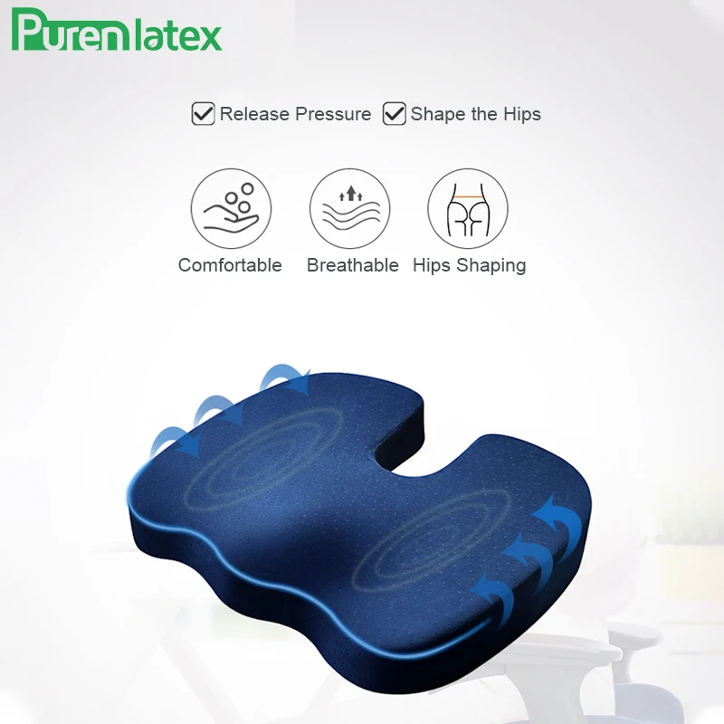 PurenLatex 2pcs Office Car Memory Foam Pillow Set Spine Coccyx Protect Orthopedic Seat Office Sofa Chair Back Cushion Waist Mat