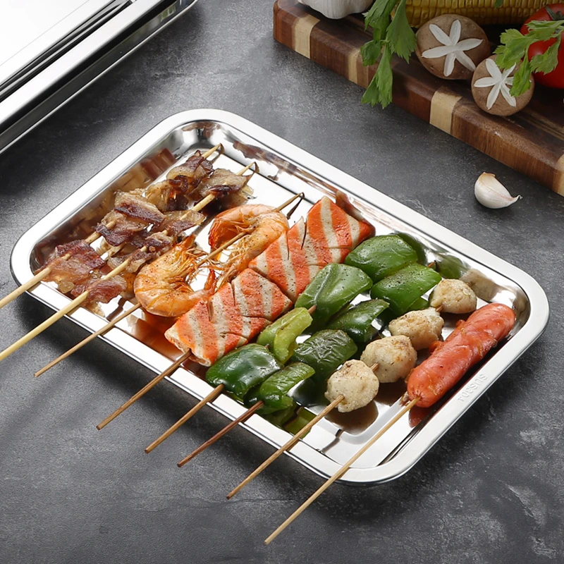 Stainless Steel Deep Storage Tray Food BBQ Plates Steamed Dishes Service Pan Kitchen Pastry Baking Tools