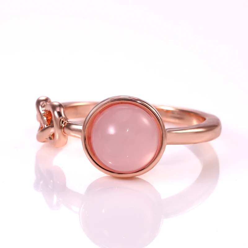 Huitan Romantic Rose Gold Color Ring Women Solitaire Pink Stone Princess Party Finger Accessories Fashion Jewelry Ring Cute Gift