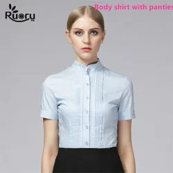 Ruoru Elegant Bodysuits for Women Office Lady Work White Body Shirt Bodycon Fashion Tops and Blouses Female Clothes