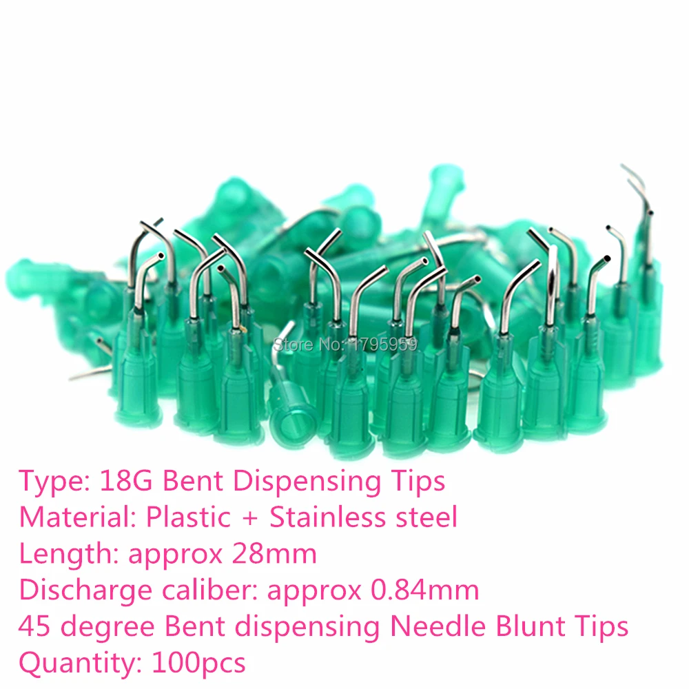 Piegato Erogazione Consigli 14G 15G 16G 18G 20G 22G Conico Blunt Punte Aghi 45 gradi Bent Adesivo Erogazione Ago Ago 100pcs Set
