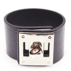 TOTABC European Fashion Punk Wide circular Leather Bracelets & Bangles for Women Men Cuff Bracelet Statement Jewelry