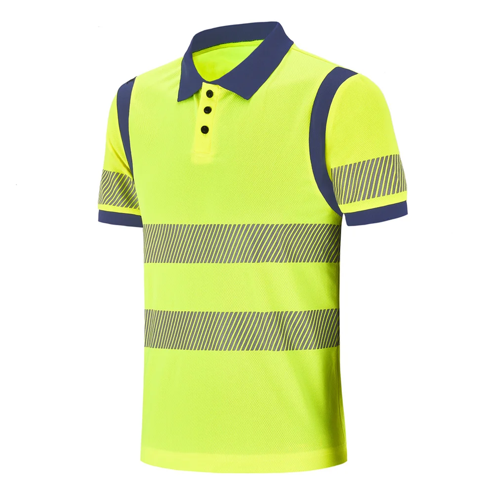 AYKRM-Reflexivo Segurança Polo Shirt, alta visibilidade, manga curta, secagem rápida, Workwear Construção, XS-6XL