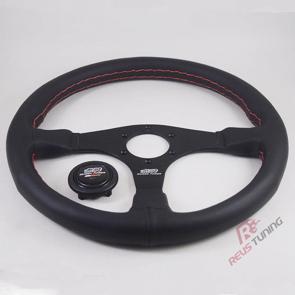 350mm Universal 14\'\' Leather Flat JDM Style Mugen Power Car Drift Sport Racing Steering Wheel For Honda