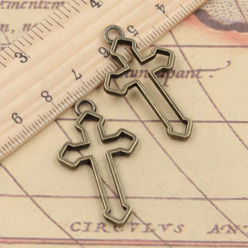 10pcs Charms Hollow Cross 38x22mm Tibetan Bronze Silver Color Pendants Antique Jewelry Making DIY Handmade Craft