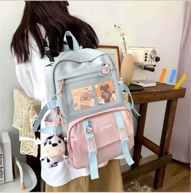 New Korean Fashion Waterproof Nylon School Bag for Teenagers Girls Double Shoulder Bags Casual Large Capacity Travel Backpack