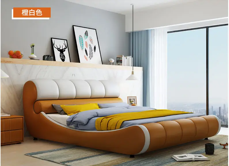 

Real Genuine cow leather bed Soft Beds Bedroom camas lit muebles de dormitorio yatak mobilya quarto unique designer