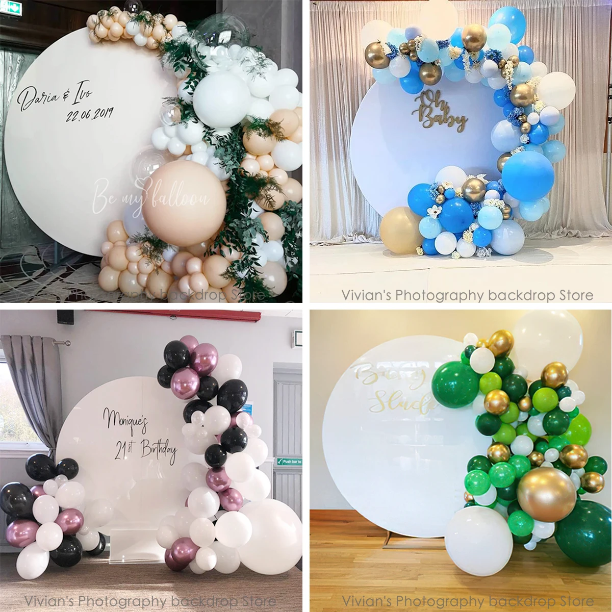 Pure Kleur Ronde Achtergrond Stand Decor Party Props Pure Witte Zwarte Achtergrond Boog Banner Cirkel Photocall Verjaardag Achtergronden