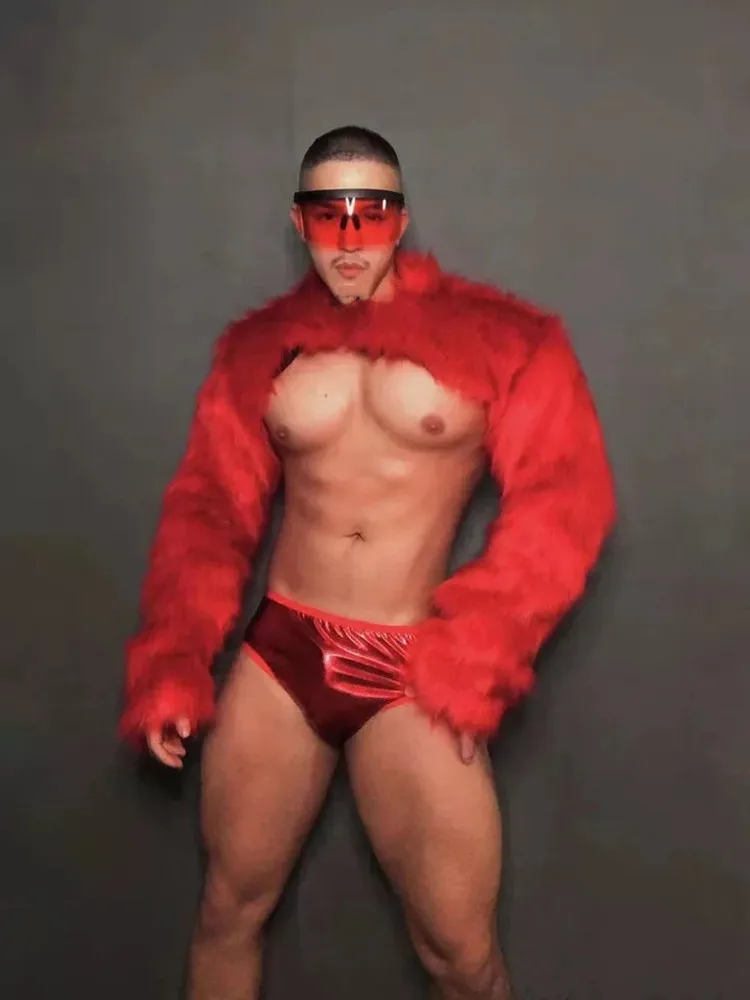 Männer Faux Pelz Tops Shorts Sexy Nachtclub Rave Outfit DJ Gogo Tänzerin Bühne Tragen Karneval Club Festival Party Leistung Kostüm