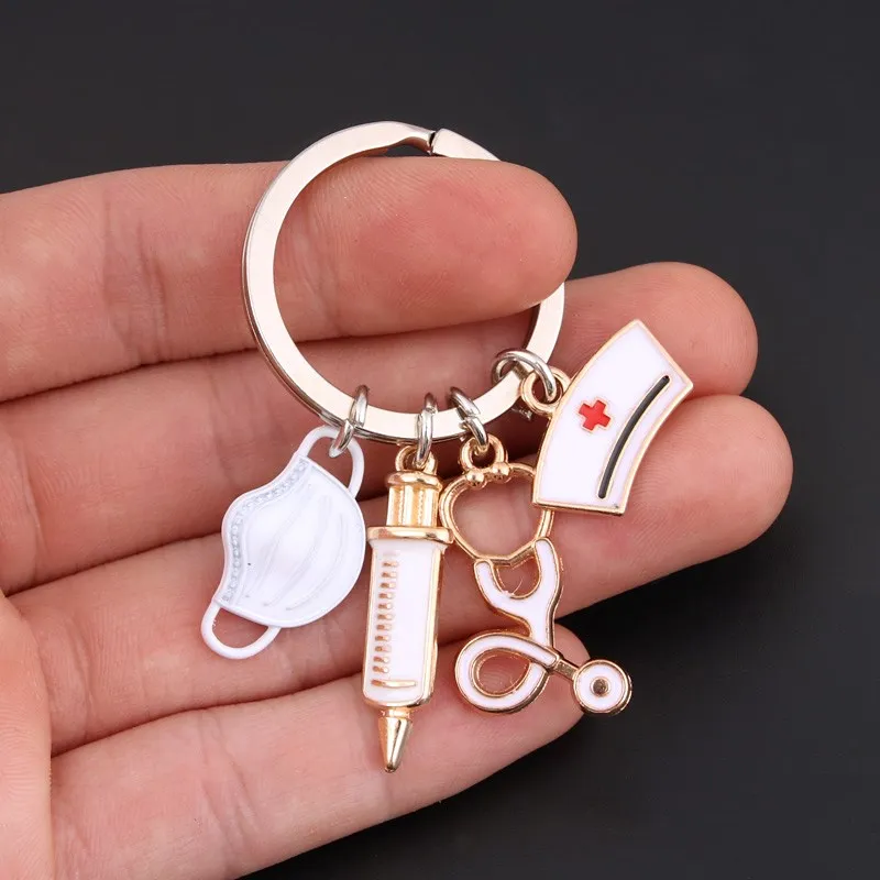 New Doctor Keychain Medical Tool Key Ring Injection Syringe Stethoscope Nurse Cap Key Chain Medico Gift DIY Jewelry Handmade