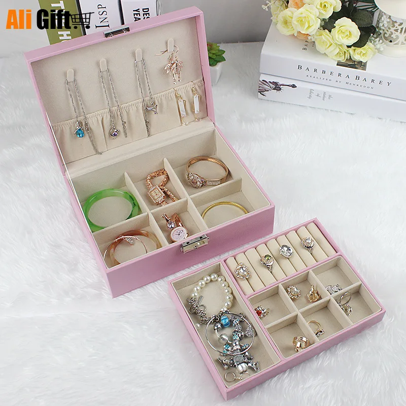 Jewelry Box Double Princess European Korea Jewelry Storage Box Makeup Organizer Multi-function Portable Dressing Case Ring Box