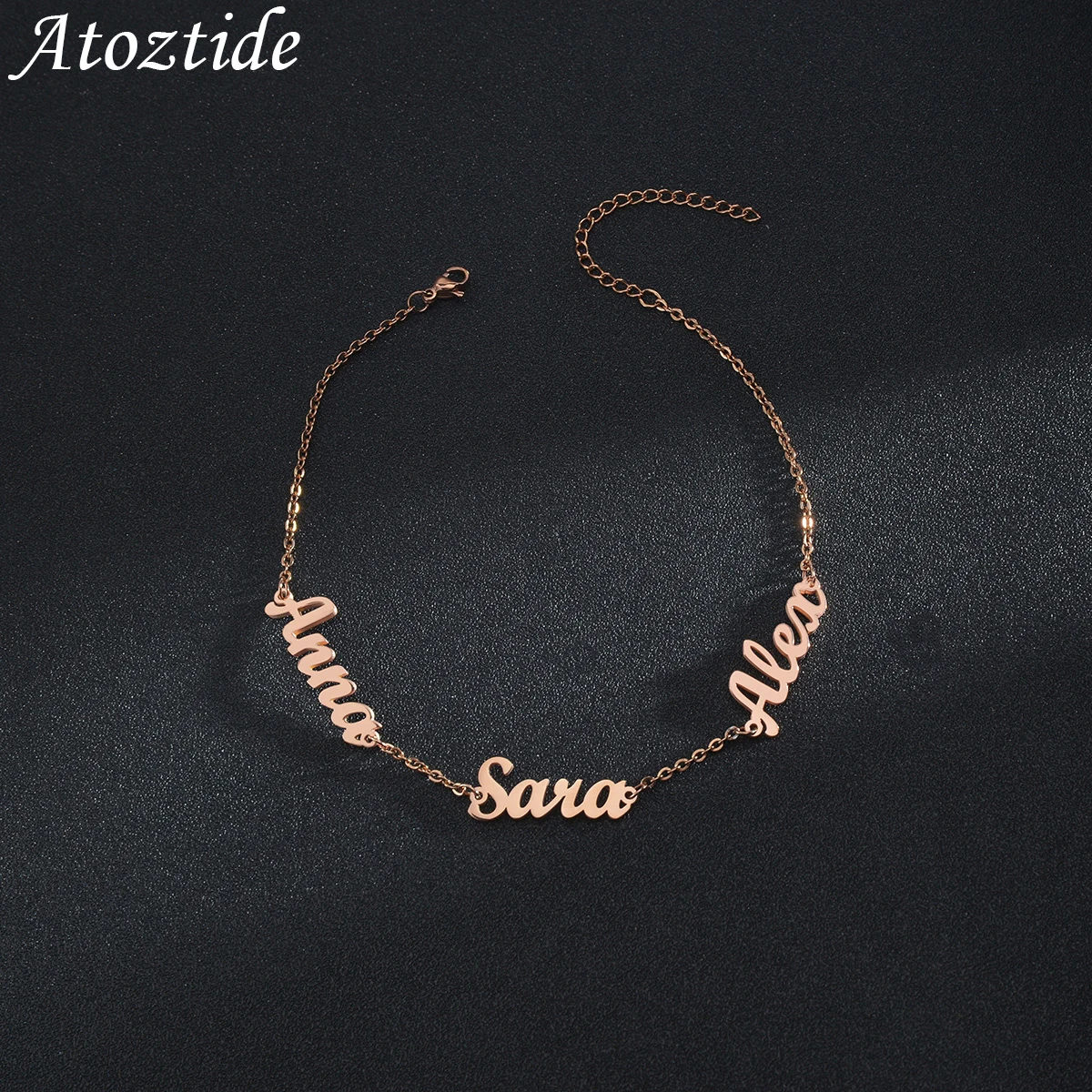 Atoztide Custom Personalized Letter Bracelet Stainless Steel Charms Summer 1-3 Names Chain Engraved for Women Bangle Gift