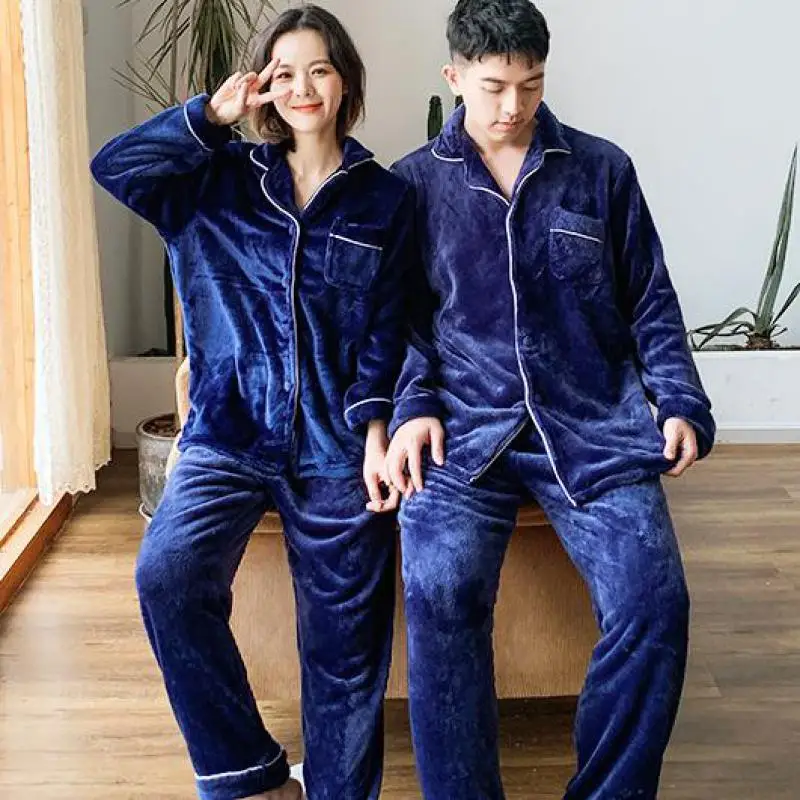 Couple Pajamas Suit Winter New Coral Fleece Sleep Set Home Clothing Intimate Lingerie Casual Soft Nightwear Flannel Pyjamas