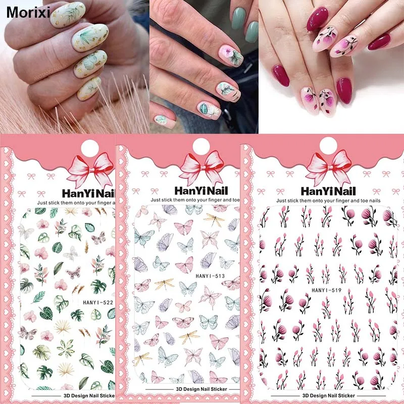 

Ins style nail art sticker flowers butterfly printing 3D manicure nail foils nail tip adhesive decal HY002