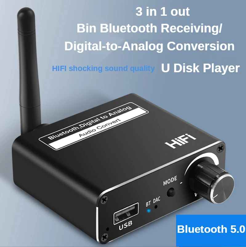 5.0 odbiornik Bluetooth odtwarzacz USB transfer cyfrowy analogowy konwerter audio 3.5MM Bluetooth 3 w 1 wyjście