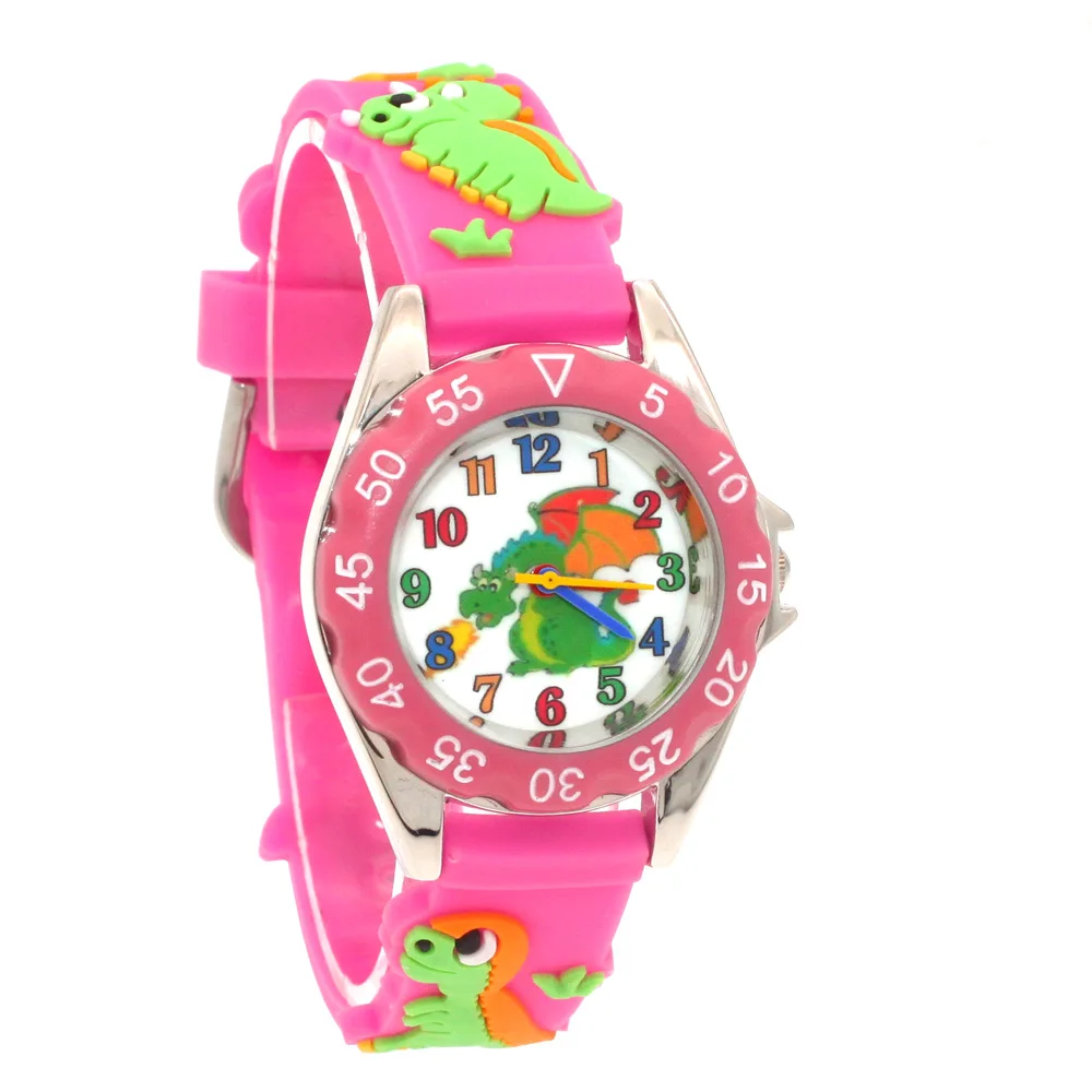 새로운 도착 고품질 고무 공룡 3D 만화 소년 소녀 학생 선물 어린이 키즈 시계