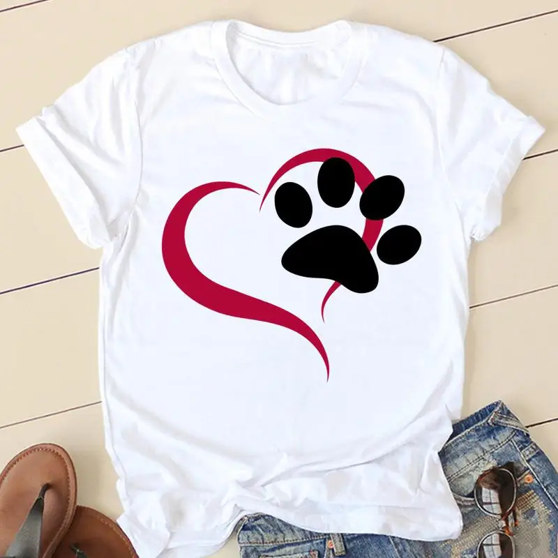 Women Star Dog Paw Funny T-shirts Lady Fashion Clothing Short Sleeve Cartoon Clothes Spring Summer Female Tee Graphic Tshirt