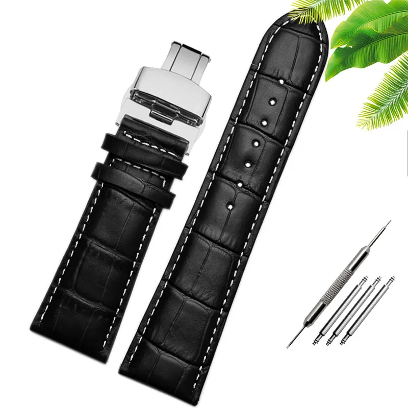 Genuine Leather Watch-Strap Band with Butterfly Clasp