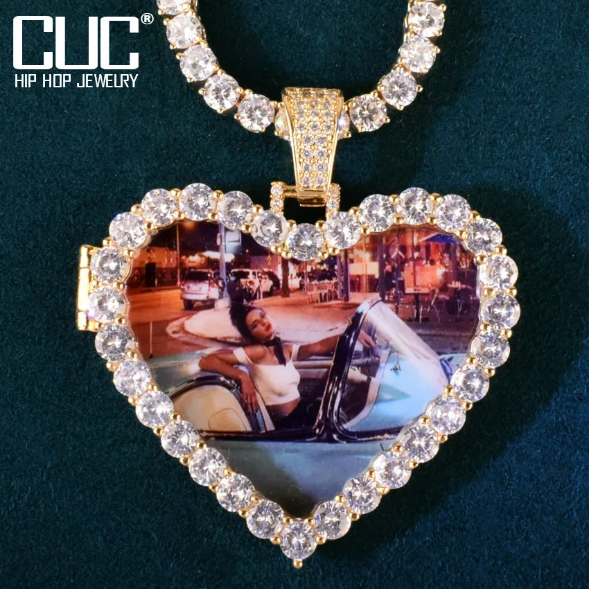 

Heart Love Shape Photo Custom Pendant Make Memory Picture Hip Hop Necklace Chain for Men Women Jewelry