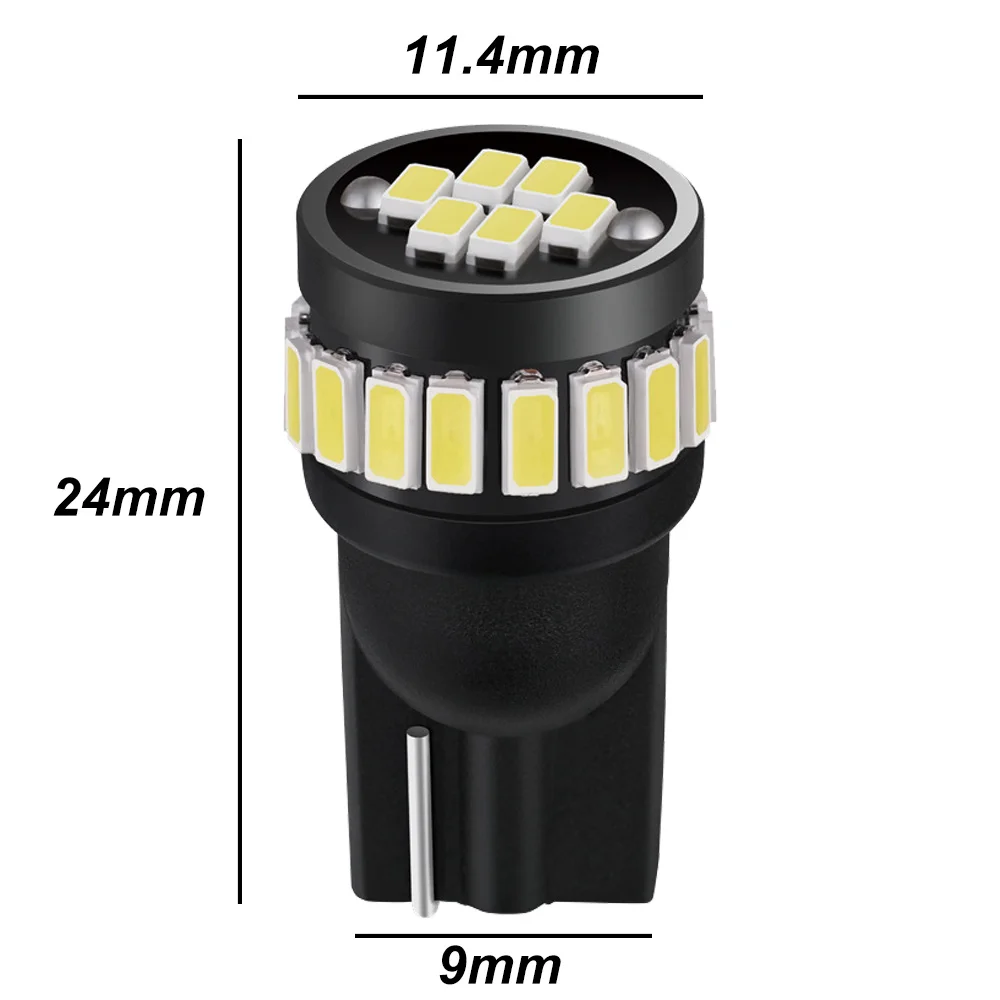 2x T10 W5w Canbus Car Interior Light 194 501 Led 24 3014 SMD Instrument Lights Bulb Lamp Dome Light No Error 12V 6000K White