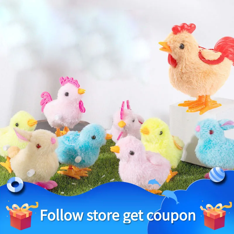 Clockwork Plush Simulation Chick Vintage Toys Wind Up Retro Cock Rabbit Cute Jumping Walking Interactive Gifts For Children