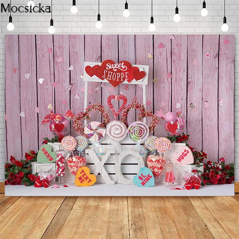 MOCSICKA-Décors de photographie de la journée de Léon, décor d'amour d'ours rose, accessoires de photo Smash de gâteau d'enfants, fond de stand de studio