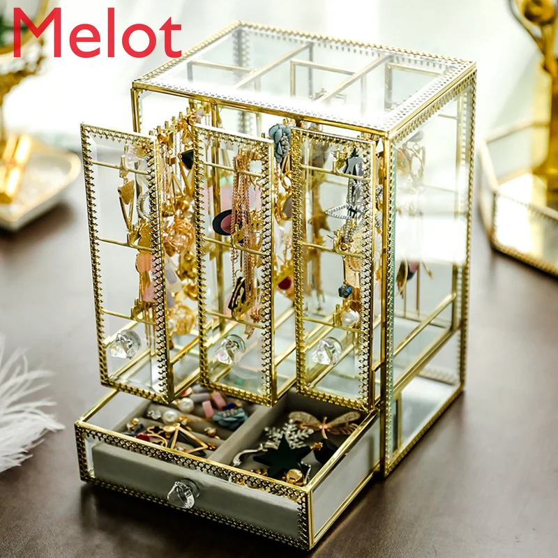 High-End Luxury Gold Storage Box Vintage Jewellery Box Necklace Stand Earrings Hanger Jewelry Storage Rack