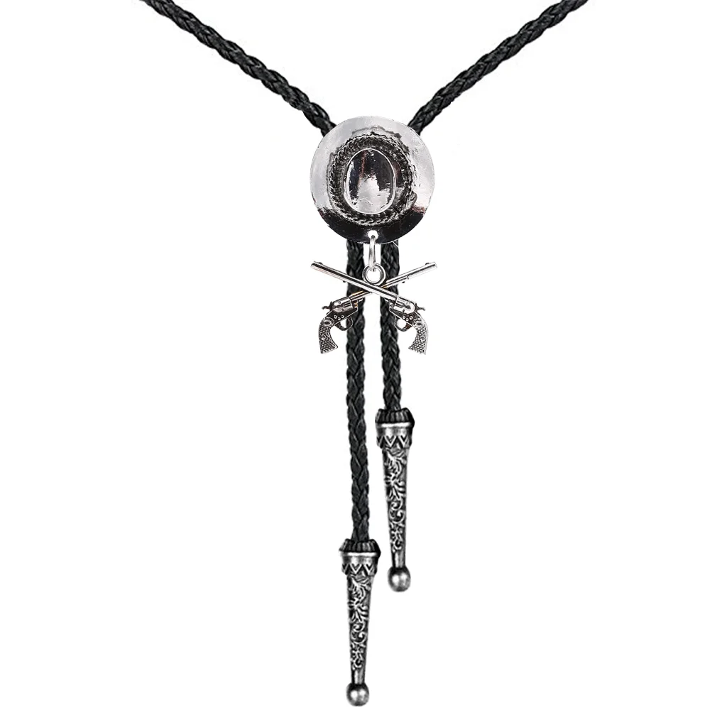 Western cowboy double gun hat bolo tie riding fashion accessories metal bolo tie