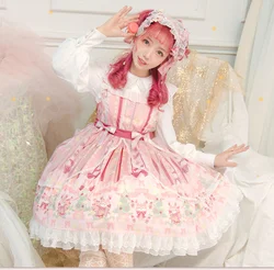 Princess palace sweet lolita strap dress vintage high waist printing victorian dress kawaii girl gothic lolita college style