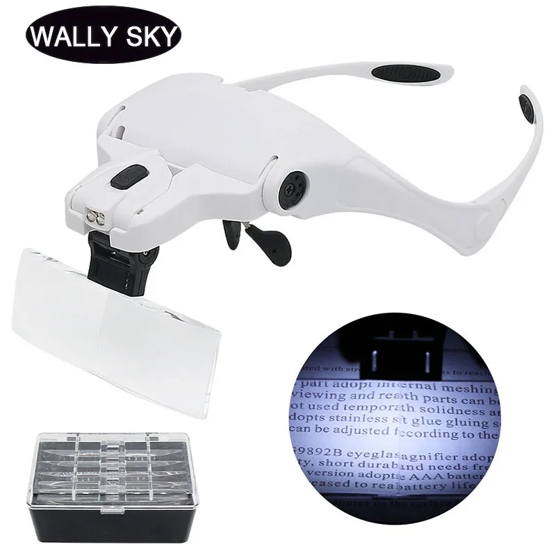 Led Iluminado Óculos Lupa Capacete Headband Lupa Lentes Ferramenta para Relógio Relógio Reparação Cílios Dentários Peças