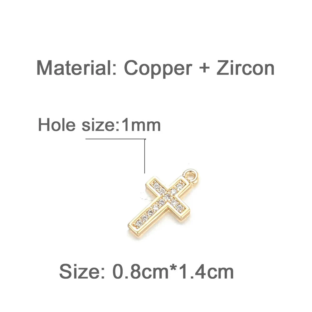 5PCS/lot Catholic Copper Zircon Cross Pendant for Jewelry DIY Making Crystal Cross Charms Pendant Accessories