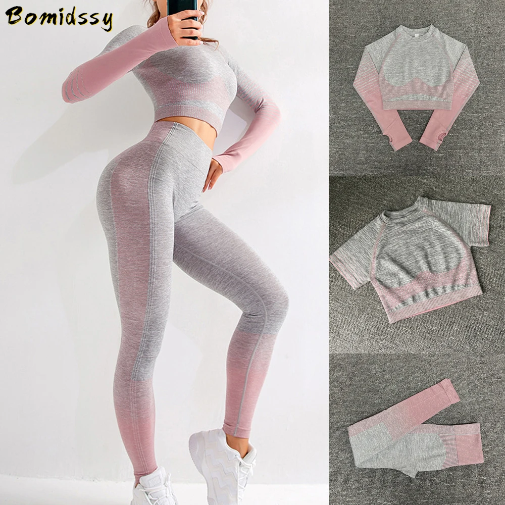 Women Seamless Yoga Clothing Summer Short/Long Sleeve Sports T-Shirt High Waist Stretch Leggings Running Training Pants Sets