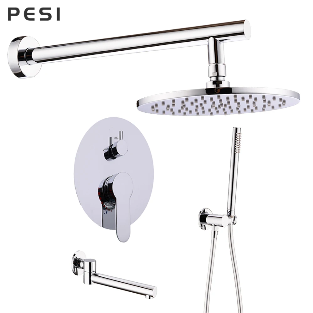 Bathroom Bath Chrome Rain fall Faucet Brass Diverter Mixer Tap Set Hand held 8-12