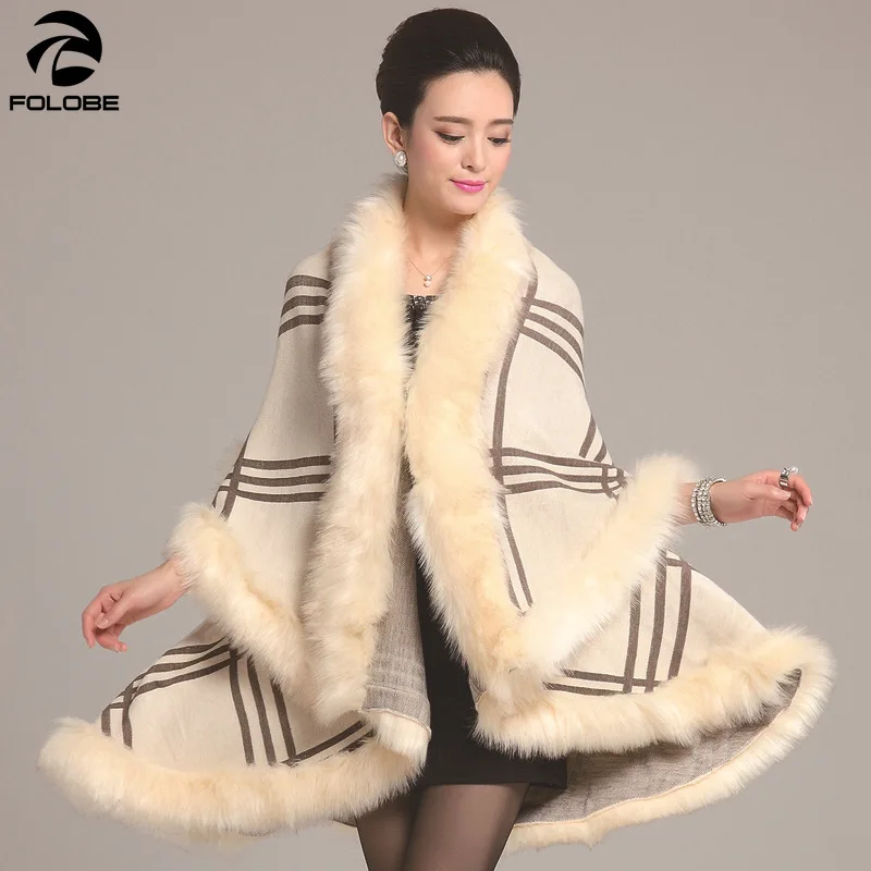 Warming Faux Fur Coat For Women Fashion Winter Woman Cape Knitting Cardigan Long Jacket Ladies Shawl Cloak Female Clothing