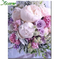 Diy Diamond Painting Full Drill,Cross Stitch,Diamond Embroidery 5D ,Mosaic Rhinestone Wall Art Pink Roses Peony Floewr YY1806