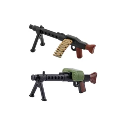 WW2 Military Weapon MG34 Machine Gun Two-color Printing Bullet Chain Drum Army Soldier Guns Accessories Bricks Toys Kids C239