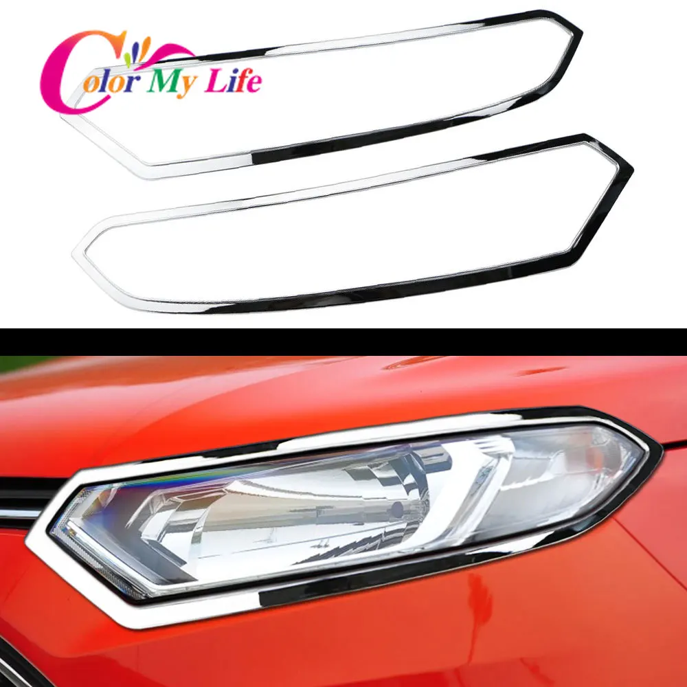 Color My Life Car Styling ABS Chrome Car Combination Headlamp Trim for Ford Ecosport 2013-2017 Front Headlight Lamp Cover