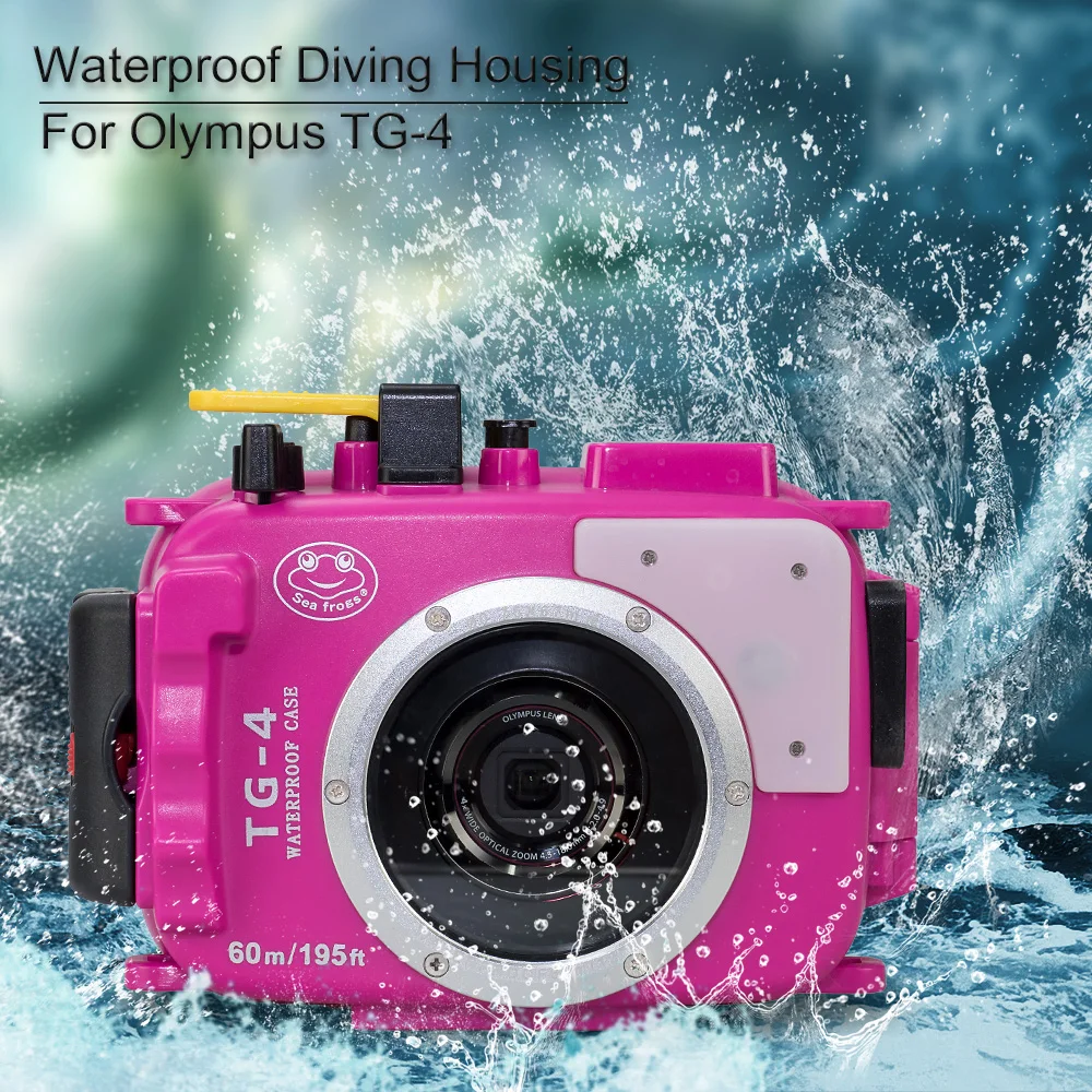 60M/195ft Waterproof Box Underwater Housing Camera Diving Case For Olympus TG4 TG3 TG-4 TG-3 Bag Protective Case Cover Pink