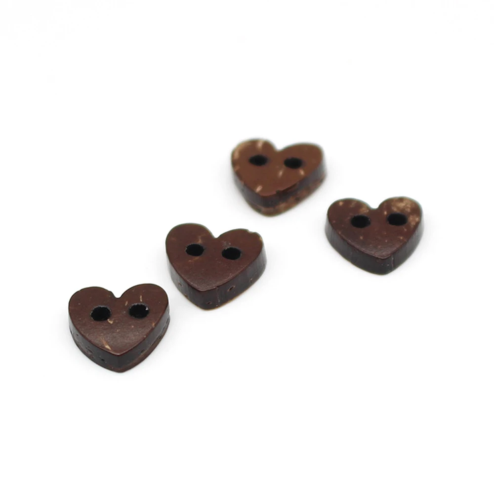 

100Pcs Natural Coconut Sewing Buttons 2 Holes Shape Heart For Children's Clothing Overcoat Sweater 10/15/20mm Scrapbook Decorate