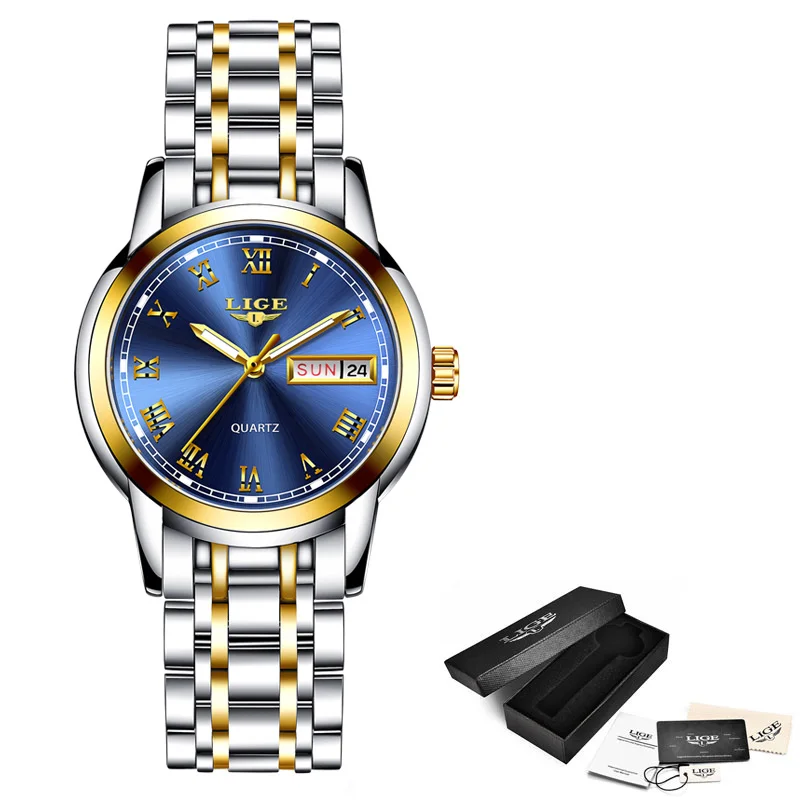 LIGE 2023 Neue Gold Uhr Frauen Uhren Damen Kreative Stahl frauen Armband Uhren Weibliche Wasserdichte Uhr Relogio feminino